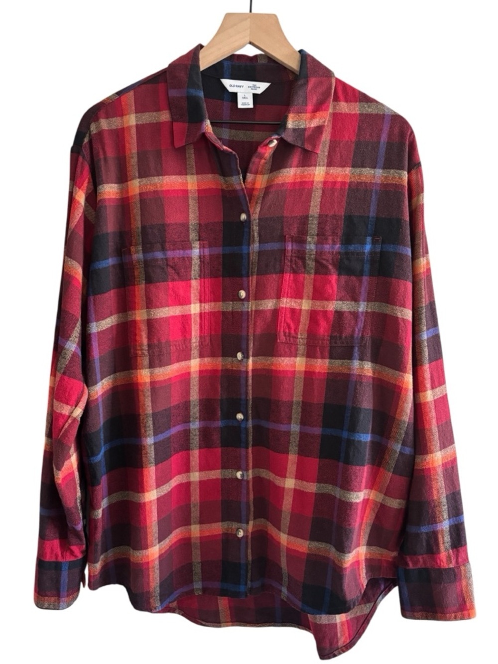 Old Navy The Boyfriend Shirt Plaid Button Up Women's Large Tall Long Sleeve